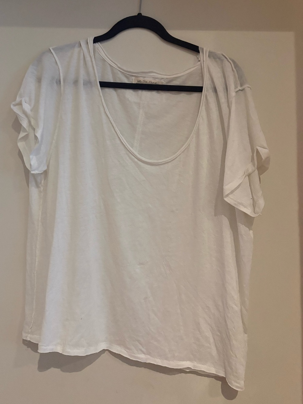 Free People We The Free White Scoop Neck Short Sleeve Tee - Relaxed Fit